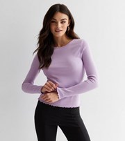 New Look Lilac Ribbed Frill Hem Long Sleeve T-Shirt